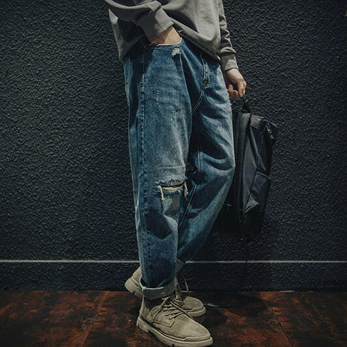 【OUTLET/即納】Ripped Men's Loose Jeans P0002